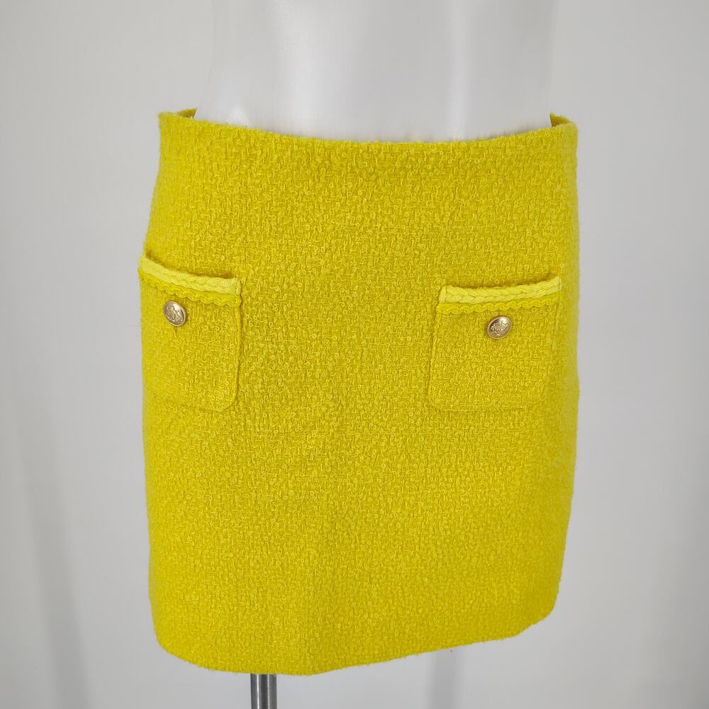 J.Crew Yellow Bouclé Long Lady Jacket & Mini Skirt Wool Blend Suit Set Size 4 - Picture 15 of 16